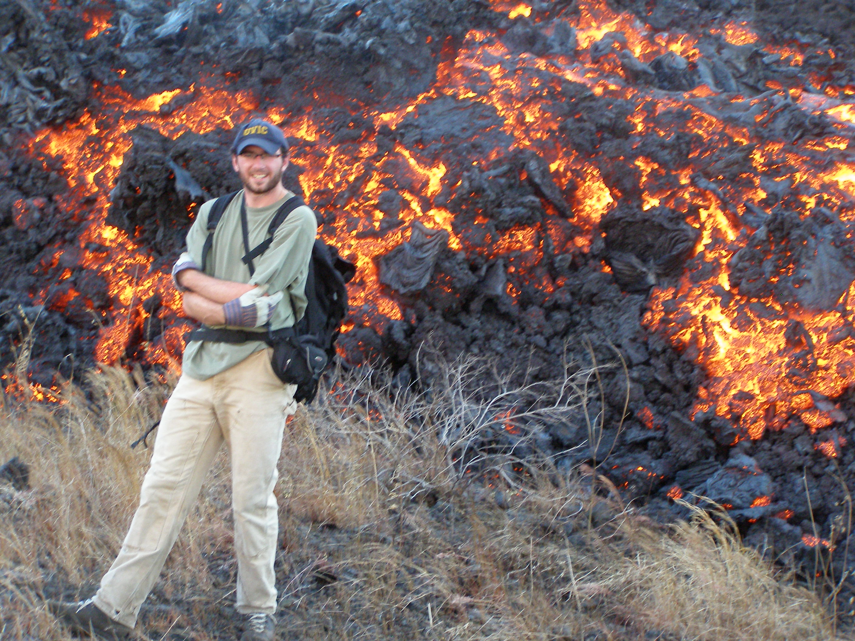 Dr. Jeffrey Zurek with a lava flow in the field