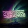 Whimsical-Wavelengths A Science Podcast Logo with the name of the show in the foreground. A silhouetted mountain is in the background  with the northern lights dancing above it in the sky